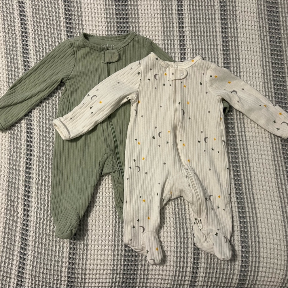 Carter's Green and Cream Footies Set